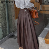 High waist loose pleated skirt in PU leather