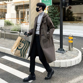 Korean-style Woolen Trench Men Horn Button Casual Long Windbreaker Winter Hooded Jacket Coats Fashion Trenchcoat