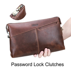 CONTACT'S Genuine Leather Clutch Bags for Men Password Lock Security Clutches Phone Pocket Men's Bag Handbag Male Cluth Wallet
