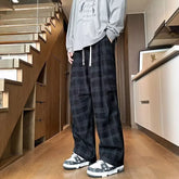 Spring Men's Plaid Distressed Baggy Pants 2026 New Casual Sports Loose Straight-Leg Sweatpants High Street Fashion Y2K Trousers