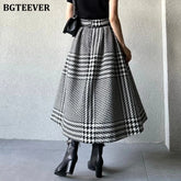 A-line plaid woolen skirt with pockets and high waist