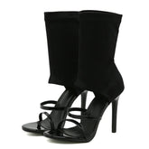 Ankle strap hollow pump boot with peep toe and high heel