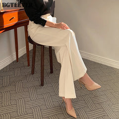 High waist wide-leg solid suit pants with pockets in loose fit