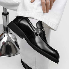 Men's British Style Black Patent Leather Slip-On Loafers Business Casual Shoes Formal Dress Shoes with Metal Buckle 2026