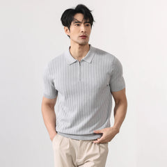 Men Summer Business Casual Fashion Vintage Short Sleeve Knitted Polo Shirt Male Commuter Sweater T-shirt Tees Tops
