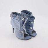 Square toe fishmouth denim button slipper with super high heel