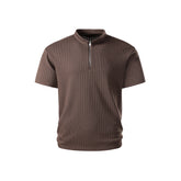 Henry Collar Slim Fit Knitted Short Sleeve T Shirt Men Summer Fashion Semi-zipper Stand Collar Loose Casual T-shirt Tops
