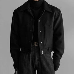 IEFB Retro Minimalist Warm Men's Workwear Wool Jacket Solid Color Turn Down Collar Long Sleeves Coat Winter New Tide 9X2085