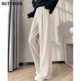 High waist floor-length wide-leg velvet trousers in thickened fabric