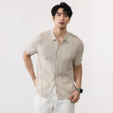 Men Summer Business Casual Fashion Vintage Short Sleeve Knitted Stripe Cardigan Polo Shirt Male Commute Sweater T-shirt Tops