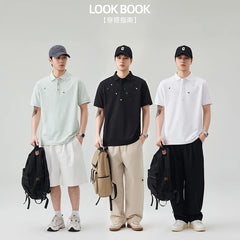 Summer High Elastic T Shirt Men Embroidery Short Sleeve Loose Casual Polo Shirt Male T-shirts