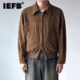 IEFB Niche Design Men's Coats Turn-down Collar Double Zipper Solid Color Casual Pocket Deconstruction Male Jackets New 9X1552