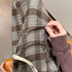 2026 New Y2K Vintage Plaid Baggy Trousers For Men High Street Woolen Straight-leg Pants Korean Fashion Hip Hop pantalones hombre