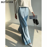 High waist wide-leg loose long trousers with pockets