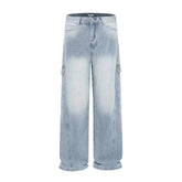Autumn Side Multi-pocket Straight Wide-Leg Jeans For Man Hip Hop Fashion Cargo Denim Pants Y2K Vintage Streetwear Baggy Jean