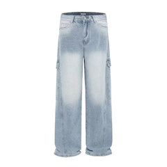 Autumn Side Multi-pocket Straight Wide-Leg Jeans For Man Hip Hop Fashion Cargo Denim Pants Y2K Vintage Streetwear Baggy Jean