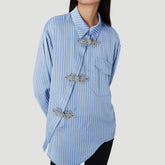 TWOTWINSTYLE Hit Color Spliced Diamonds Loose Blouse for Women Lapel Long Sleeve Pstchwork Pockets Female New