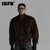 IEFB Vintage Fashion Solid Color Multi Pocket Decoration Thicken Warm Loose Men's Workwear Cotton Jacket Winter New Tide 9X2076