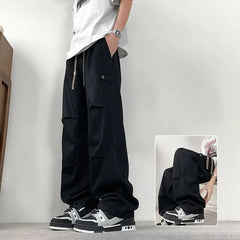Autumn Men's Hip Hop Fashion Pleated Jeans High Street Straight-Leg Baggy Denim Trousers 2026 New Casual Drawstring Y2K jean