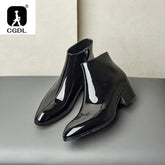 Men Boots Winter Patent Leather Short Boot British Style Shoes High Heel Chelsea Boot Motorcycle Short Boots Casual Ankle Shoes