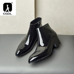 Men Boots Winter Patent Leather Short Boot British Style Shoes High Heel Chelsea Boot Motorcycle Short Boots Casual Ankle Shoes