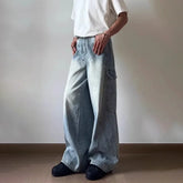 Autumn Side Multi-pocket Straight Wide-Leg Jeans For Man Hip Hop Fashion Cargo Denim Pants Y2K Vintage Streetwear Baggy Jean