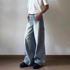 Autumn Side Multi-pocket Straight Wide-Leg Jeans For Man Hip Hop Fashion Cargo Denim Pants Y2K Vintage Streetwear Baggy Jean