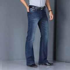 Denim Flared Jeans Men Boot Cut Denim Pants Comfortable Slightly Slim Classic Loose Casual Blue Black Trousers For Male Bootcut