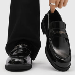 men's Black Patent Leather Loafers with Metal Buckle Slip On Formal Shoes Office Work Casual Streetwear Fashion Trainers 2026 Ne