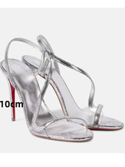 Stiletto sandal in multi-color serpentine straw