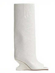 Square toe knee-high boot with high heel in stone pattern