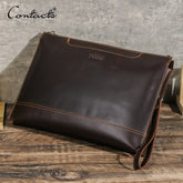 CONTACT'S Genuine Leather Laptop Clutch Bags for 14.2 inch Computer A4 Documents Organizer Men Work folio Bag Business Handbag
