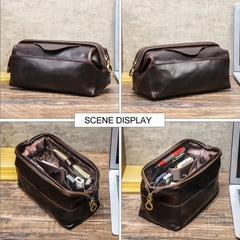 CONTACT'S Genuine Leather Cable Organizer Bags for Men Travel Cable Clutch Bag Portable Electronics Pouch Men's Bag Handbag Male