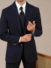 Italian Woolblend Men Suit With Gold Metal Button Tuxedos Slim Fit Double Vent Wedding Groom Suit Two-Piece Suit For Banquets