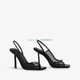 Square toe thin heel sandal in crystal mesh with mixed colors