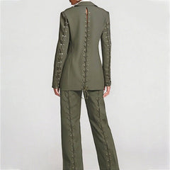 Openwork hidden button loose long-sleeve suit set