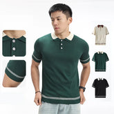 Summer Knitted Polo Shirts Men Vintage Fashion Loose Business Casual Short Sleeve T-shirt Cool Breathable Sweater T Shirt Tops