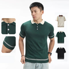 Summer Knitted Polo Shirts Men Vintage Fashion Loose Business Casual Short Sleeve T-shirt Cool Breathable Sweater T Shirt Tops