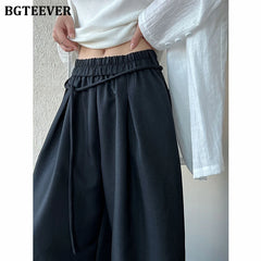 Wide-leg loose suit pants with vintage lace-up