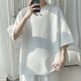 Summer Short Sleeved T-shirt Men Casual Pleated T Shirt Men Streetwear Hip-hop Loose Striped T Shirt Mens Top Large Size 5XL