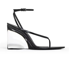 Pointed toe clip-toe sandal in transparent thick heel