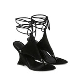 Pinch toe thick heel sandal with ankle strap