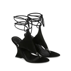 Pinch toe thick heel sandal with ankle strap