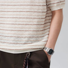Summer Short Sleeve Knitted Stripe Polo Shirt Men Business Casual Fashion Vintage Commute T-shirts Male Streetwear Tshirt Tops