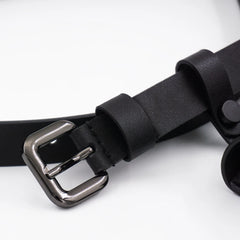 Needle buckle slim waist bag belt in plain leather for dress