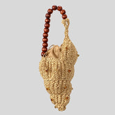 Conch shell woven straw bag with bead strap