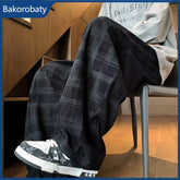 Spring Men's Plaid Distressed Baggy Pants 2026 New Casual Sports Loose Straight-Leg Sweatpants High Street Fashion Y2K Trousers