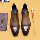 Vintage Italian Mens Chelsea Boots Luxury Genuine Leather Handmade 2024 Designer Fashion Autumn Slip on Business Shoes Boots Man