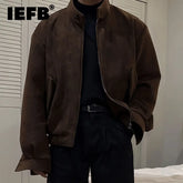 IEFB Autumn Men's Jackets Solid Color Stand Collar Casual Korean Style Menswear Zipper Suede Fabric Loose Male Coats 9X648
