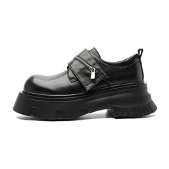 men's Black Chunky Platform Loafers Thick Sole Zipper Detail Slip-On Shoes Punk Streetwear Fashion Sneakers 2026 New Trend Style